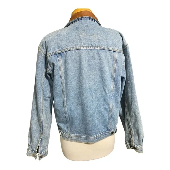 London Fog, Blue Denim Jacket with Brown leather Collar - Picture 3 of 15